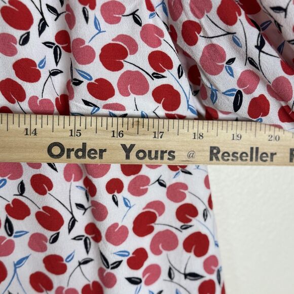 Loft Dress Womens Small White Red Cherry Print Long Sleeve Lined Shift Mini - Picture 6 of 11